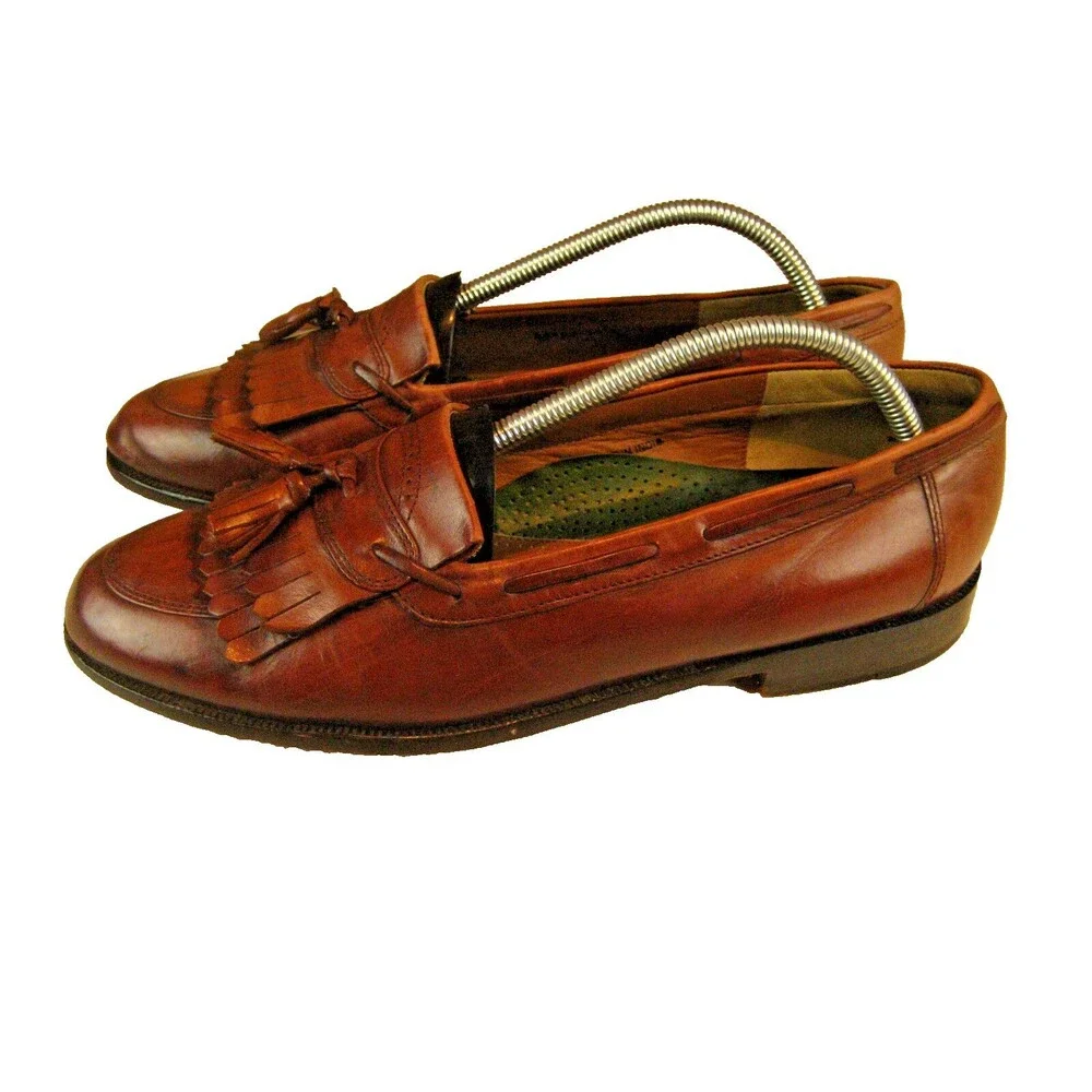Mens Nettleton Tan Leather Kilted Tassle Loafers sz 10M
